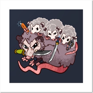 Armed Possums ~ Mama and Baby Opossums with Weapons Posters and Art